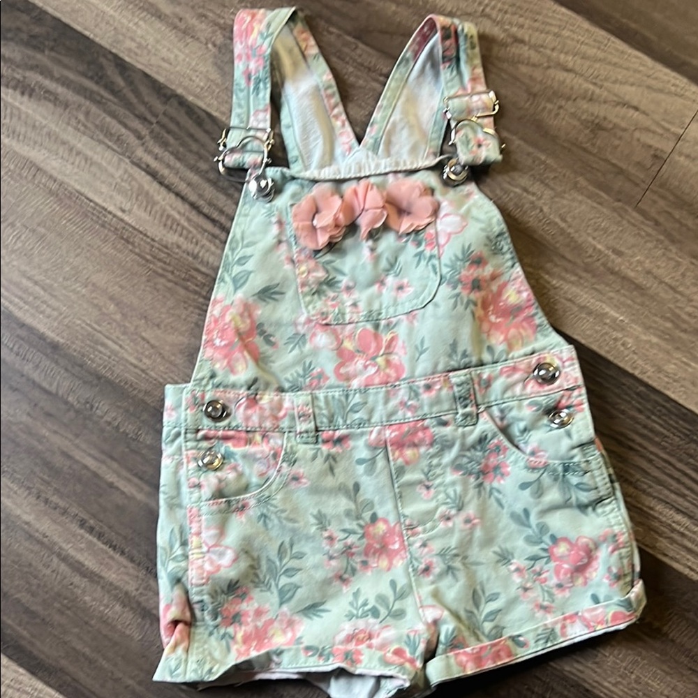 Pink and Green Floral Overalls with Vintage Charm
